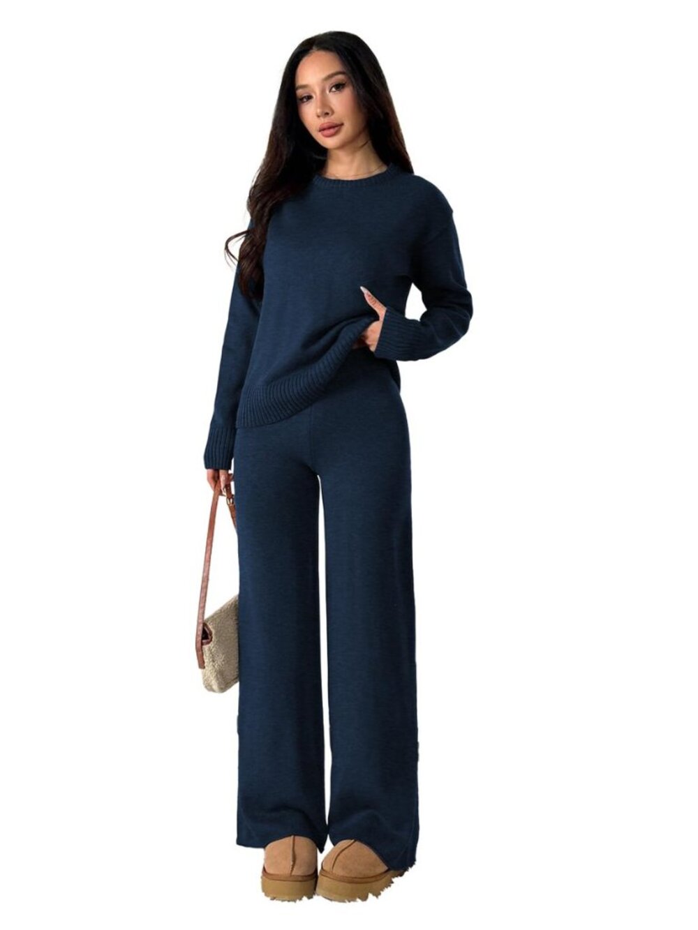 Solid Knit Sweater Matching Sets for Women